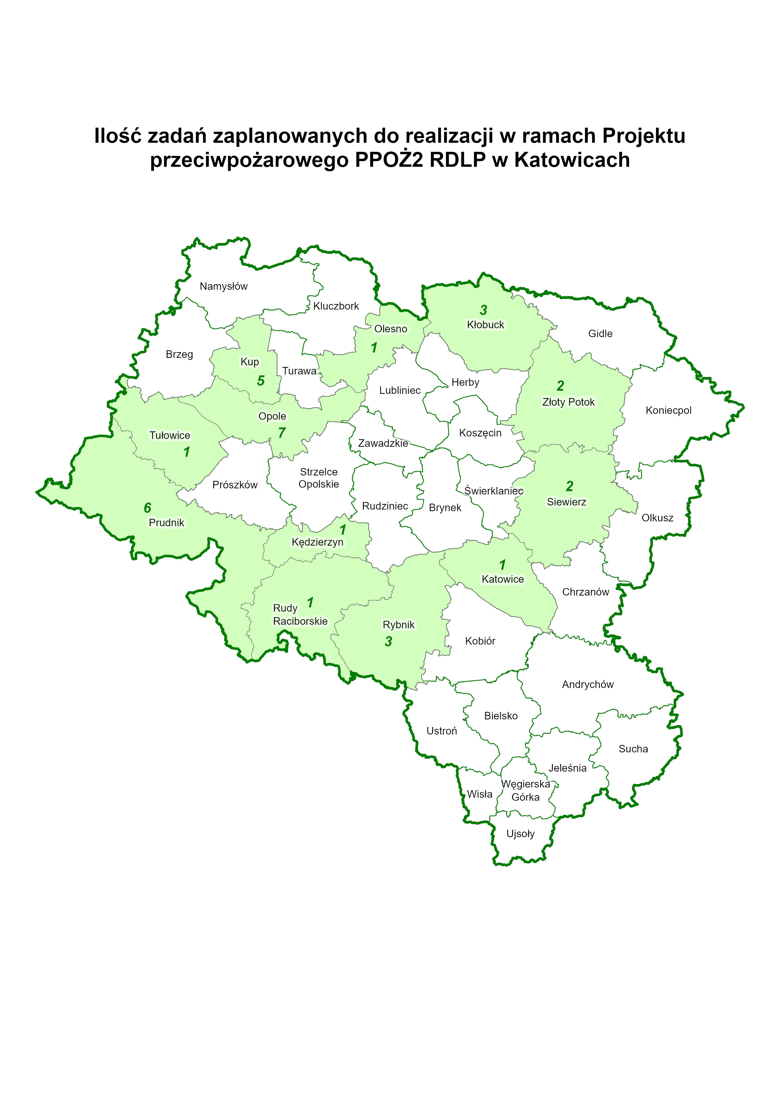 Ryc. 1 Ilość zadań zaplanowanych do realizacji w ramach projektu MRG3 przez jednostki RDLP w Katowicach